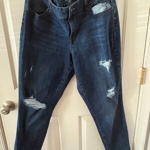 Maurices Dark Blue Distressed Boyfriend Jeans- XL long